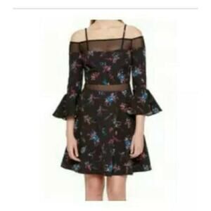 GUESS BLACK FLORAL DRESS WITH SHEER ACCENT SIZE 4